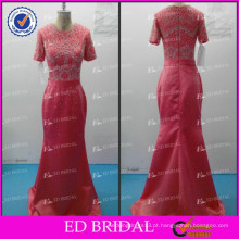 ED Bridal Elegant Crystal Beaded Satin Short Sleeve Zipper Evening Dress 2017